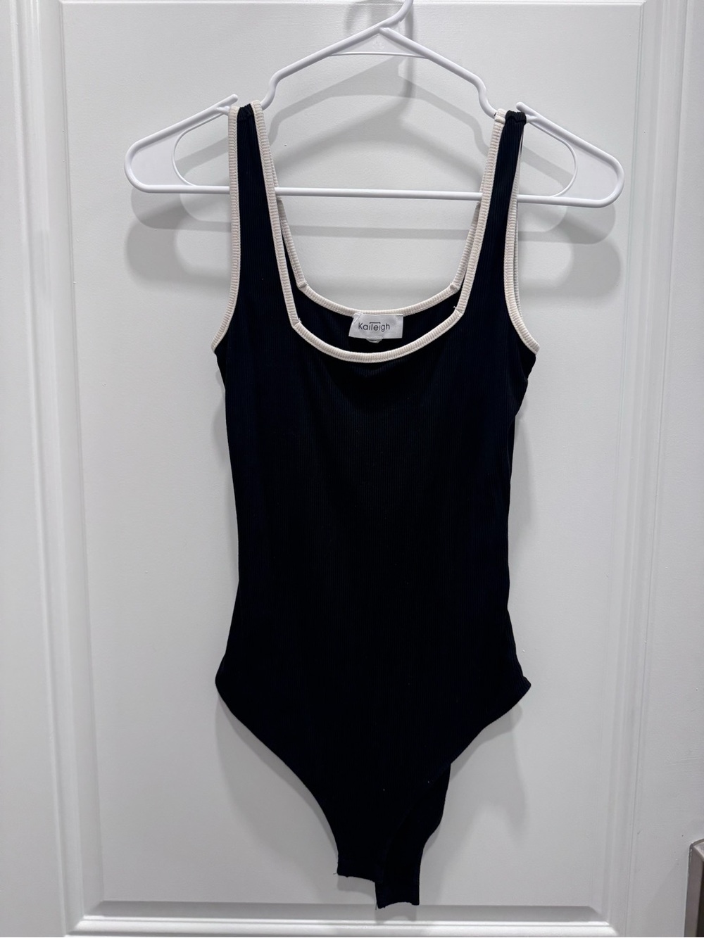 Kaileigh Black Ribbed Top with Cream Trim